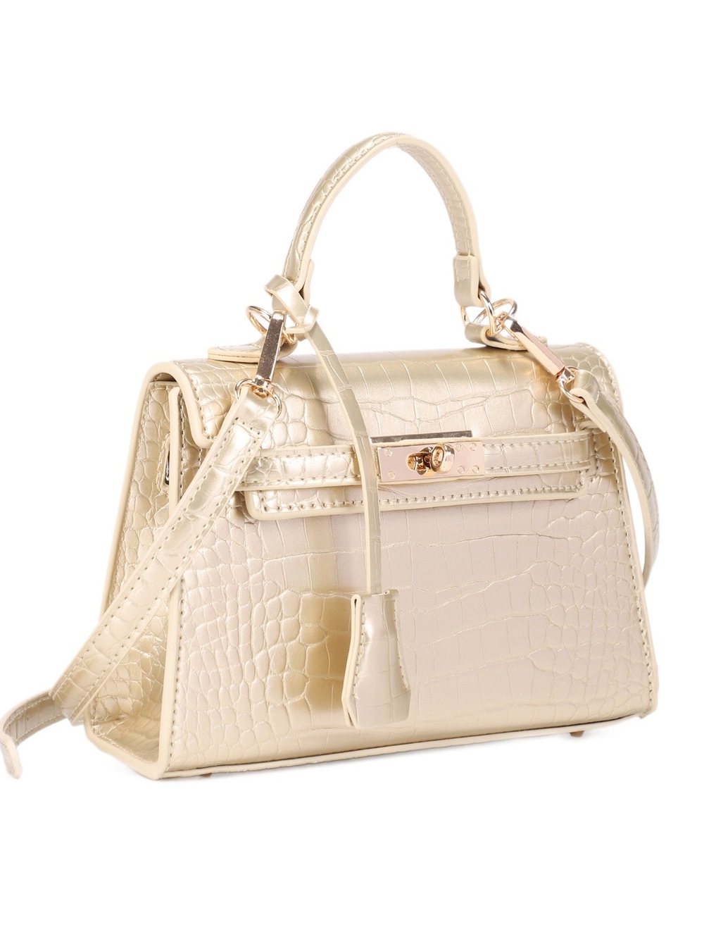 Alyssa Elegant Gold Croc-Embossed Mini Top-Handle Bag